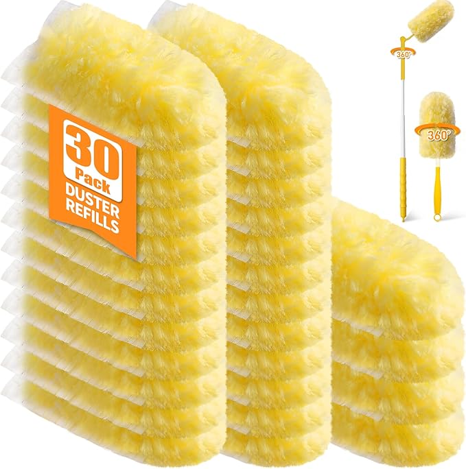 30 Count 360Â° Heavy Duty Duster Refills, Compatible with Swiffer Duster, Includes 1 Short Handle & 1 3 ft Extendable Handle, 4X Microfiber Cleaning Dusters, Disposable Unscented