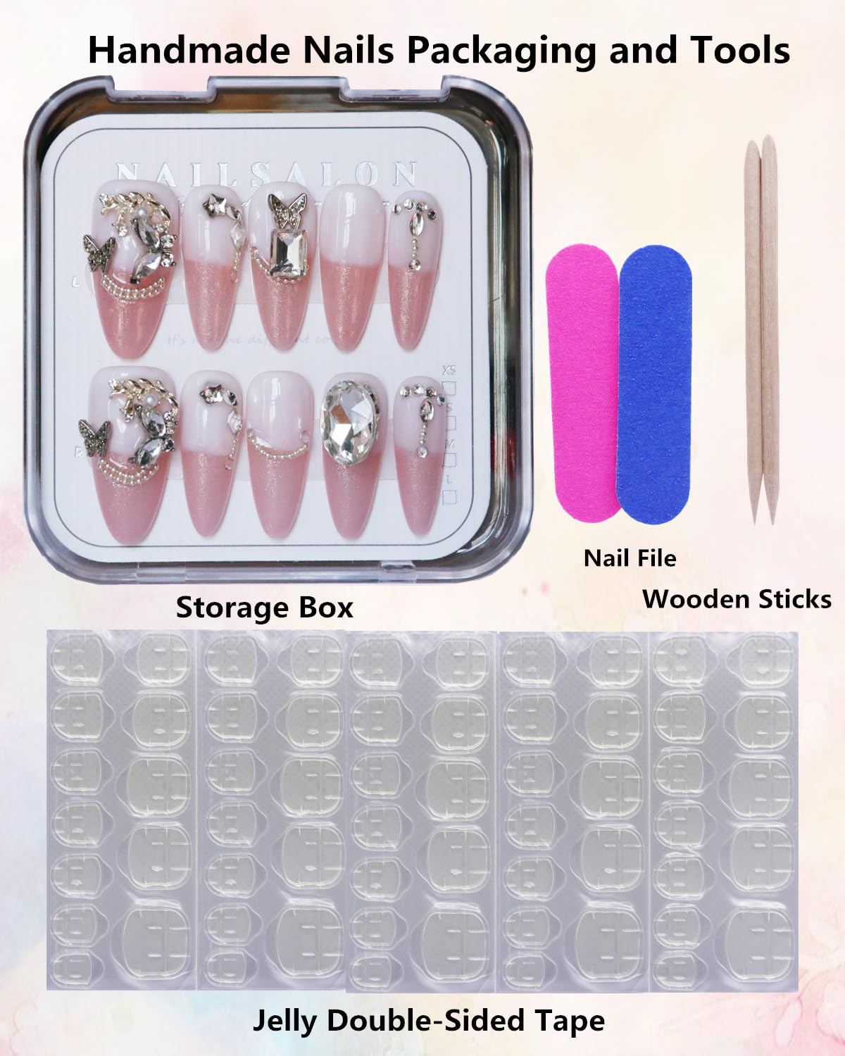 CAMILCY Press on Nails Handmade Nails Luxury Reusable Fake Nails For Girls long Almond armor pink Diamonds HandPainted Salon Loveful Design Acrylic GelUV Finished 3D Nails 10PCS (A017, M)