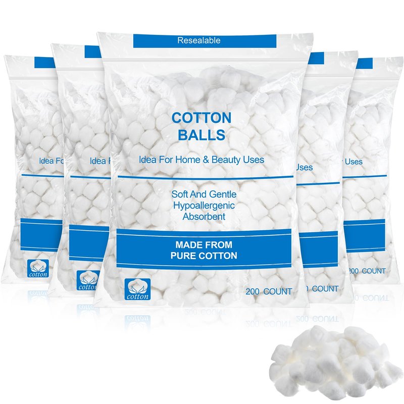 Heigble 1000 Pcs Soft Cotton Ball Bulk Organic Medium Cotton Ball for Absorbent Multipurpose Pure Nail Polish Remover Makeup Removal First Aid Face Crafting Cleaning Skin Applying Lotion