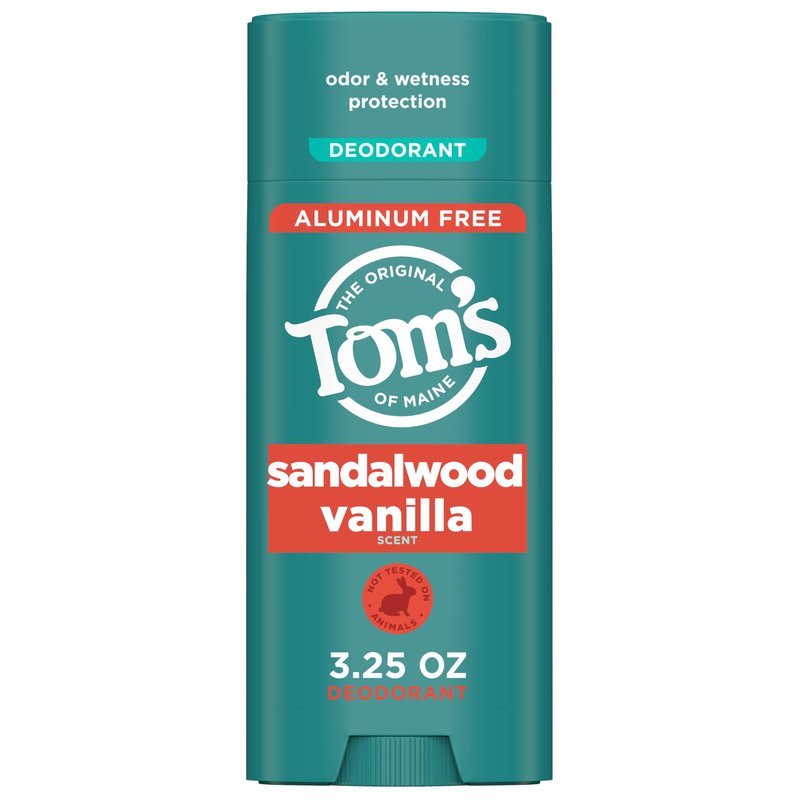 Tom’s of Maine Sandalwood Vanilla Aluminum Free Natural Deodorant For Women & Men | Goes on Clear | Odor & Wetness Protection | Naturally Derived and Moisture-Locking Ingredients | 3.25 oz