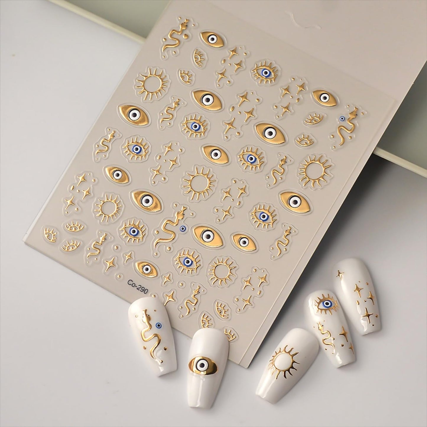 5D Embossed Gold Nail Stickers for Nail Art Evil Eyes Nail Art Stickers Decals for Acrylic Nails Self Adhesive Star Nail Decals Design Gold Nails Supplies for Women Girls