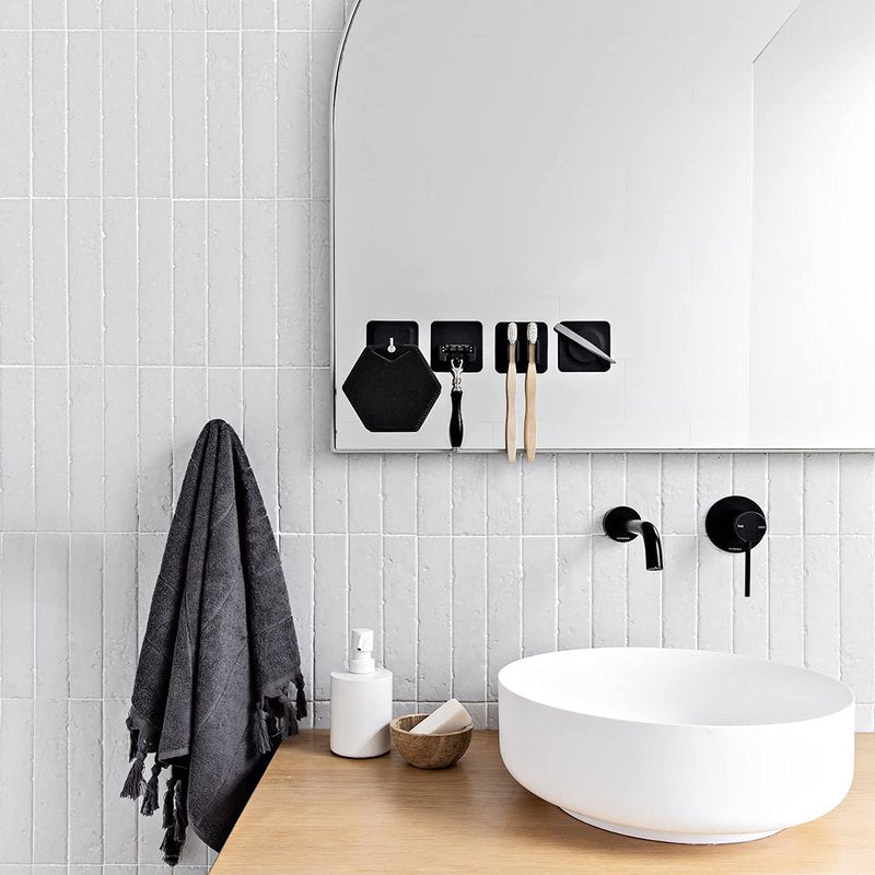 TOOLETRIES The 4-in-1 Tile Series - Secure Holders, Silicone Toiletry Organizer, Shower & Bathroom Accessory - Features Silicone-Grip Technology, Removable & Reusable - Charcoal