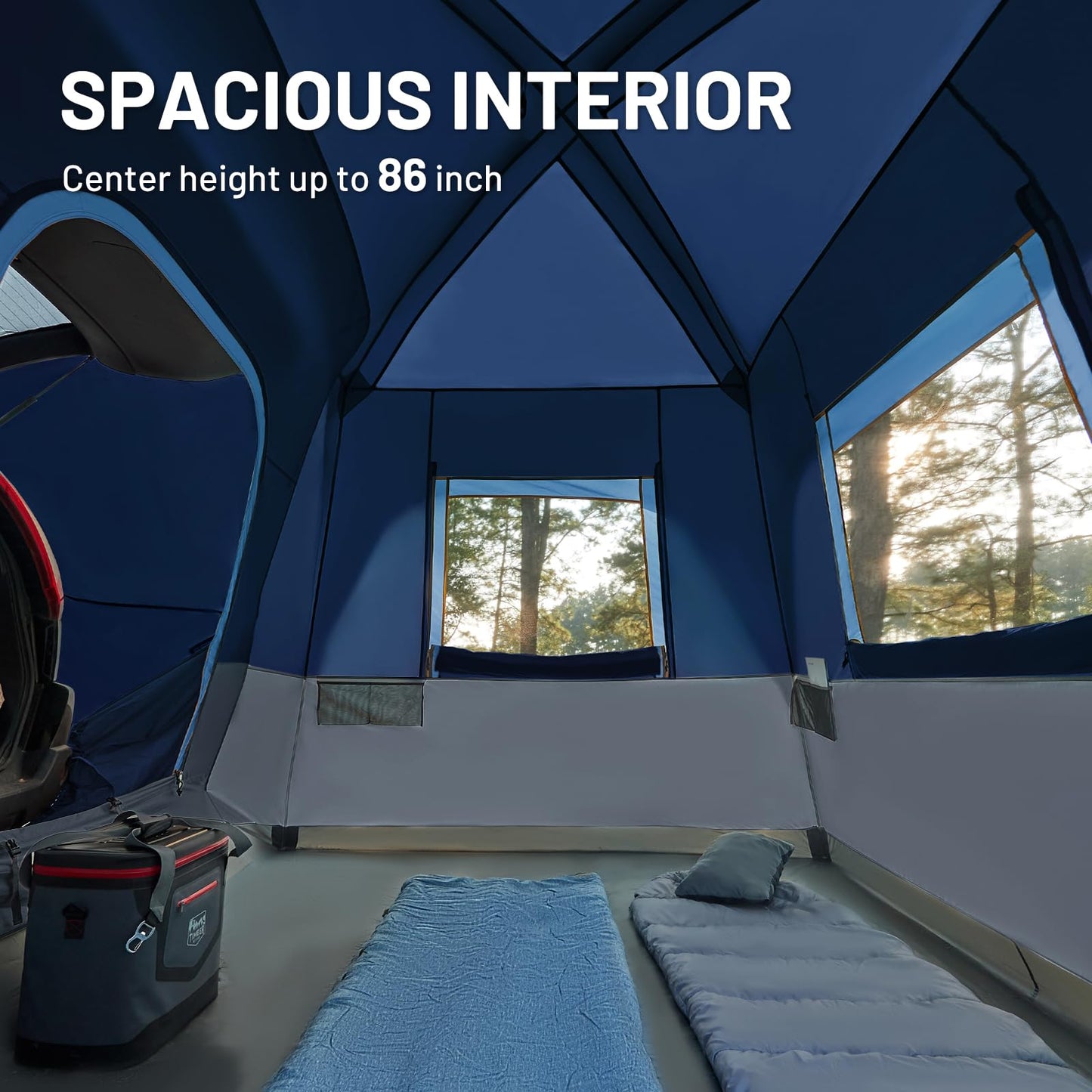 TIMBER RIDGE 5 Person SUV Tent Weather Resistant Portable for Car SUV Van Camping, Includes Rainfly and Storage Bag, 10' W X 8' L X 7.1' H Blue