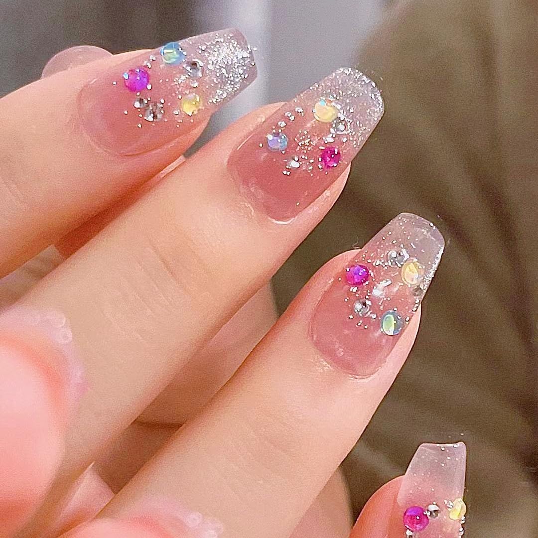 Pure Handmade French Tip Press On Nails: 22pcs Press on Nail Reusable Fake Nails Square Stick on Nails Salon Manicure False Nails For Girl Women Daily Party(Q058)