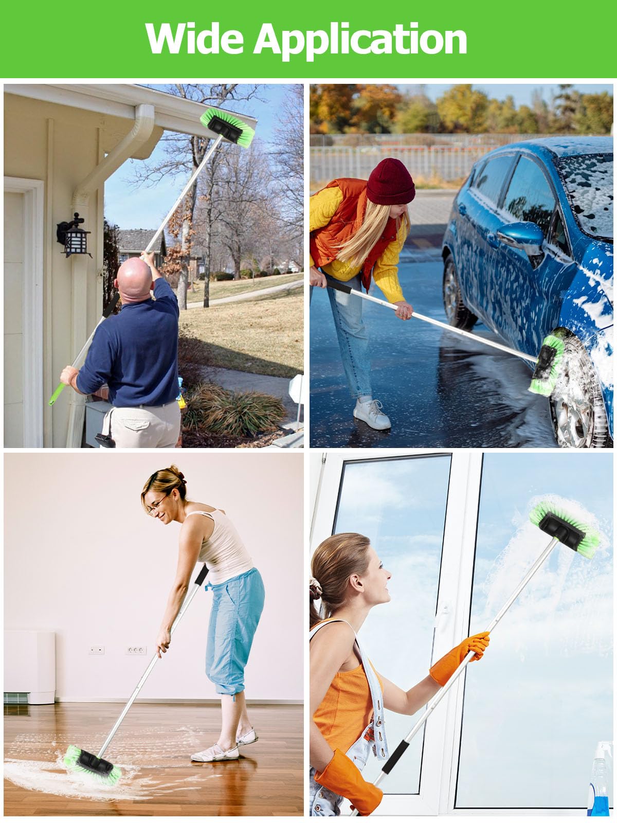 Jisejima Five-Sided Car Wash Brush with Long Handle，Soft Bristle Scrub Cleaning Mop with Extendable Handle for Car, SUV, Truck, Caravan, Boat, House Siding, Sweep Snow 60”/151cm
