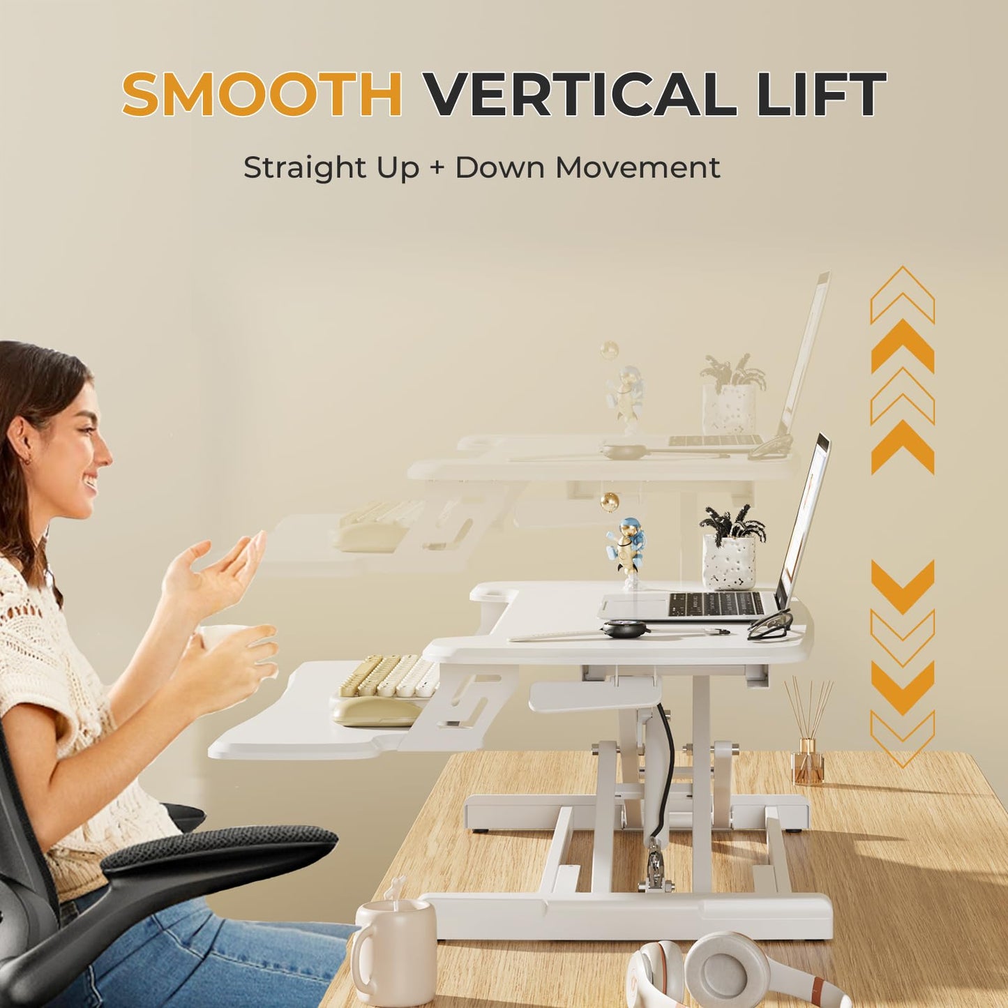 JOY worker Standing Desk Converter, 32" Height Adjustable Sit Stand Up Desk Riser with Keyboard Tray & 6 Fridge Magnets, Desktop Workstation Riser for Home Office Computer Laptop, White