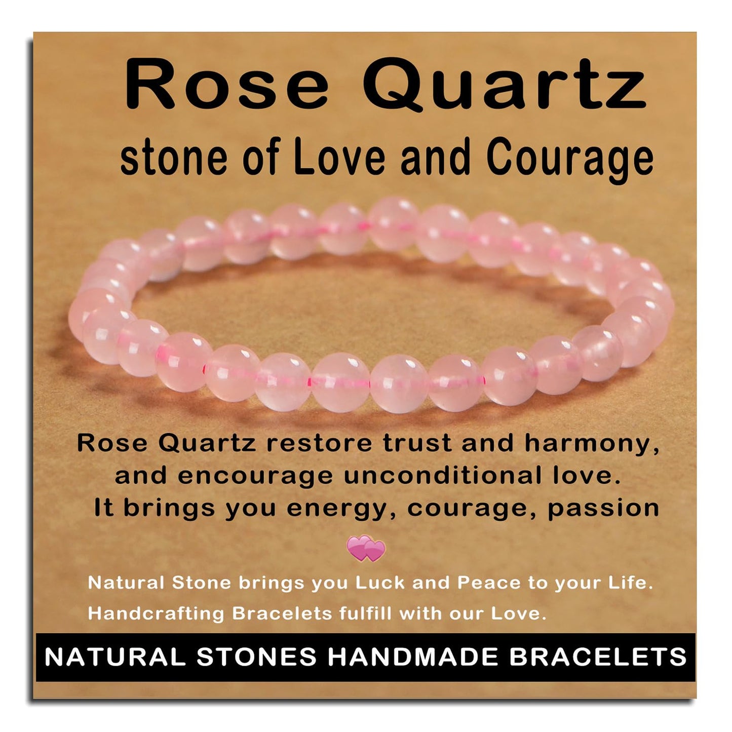 AD Beads Handmade Gemstone Stretch Elastic Bracelet Crystal Healing Reiki Nature's Beauty and Spiritual Essence Unisex (6mm, Rose Quartz)