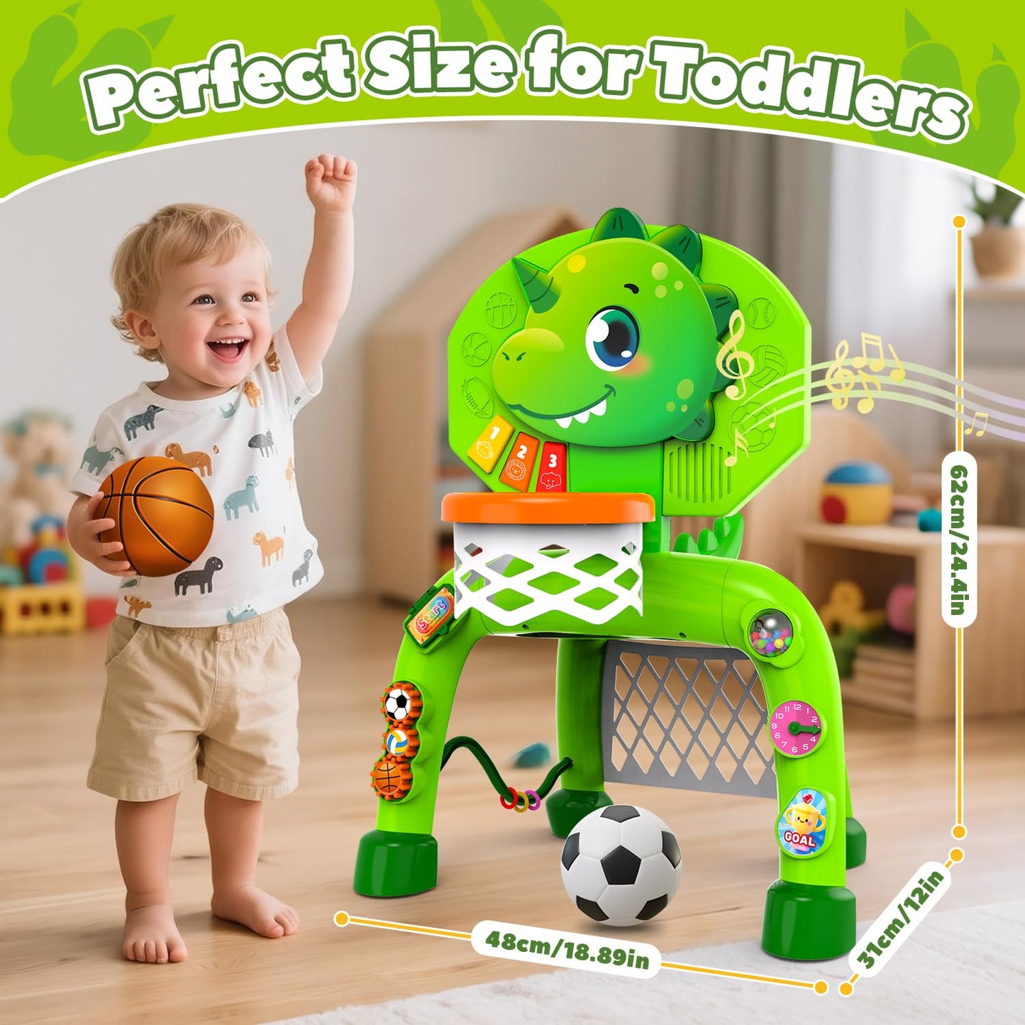 Thusine Toddler Basketball Hoop & Soccer Goal, Toys for 1 2 3 Year Old Boys, Kids Sports Toy with Light Sound Music, Toys for Baby 12-16-18 Months, Christmas Birthday Gifts for Ages 1-3