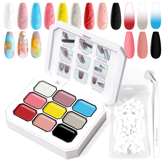 U-Shinein Gradient Painting Gel, 9 Colors Ombre Gel 3D Sculpture Effect Black&White Nude Pink Sponging for Pigment Pat Aura Nails French Manicure Soak Off UV Artistic Inspiration