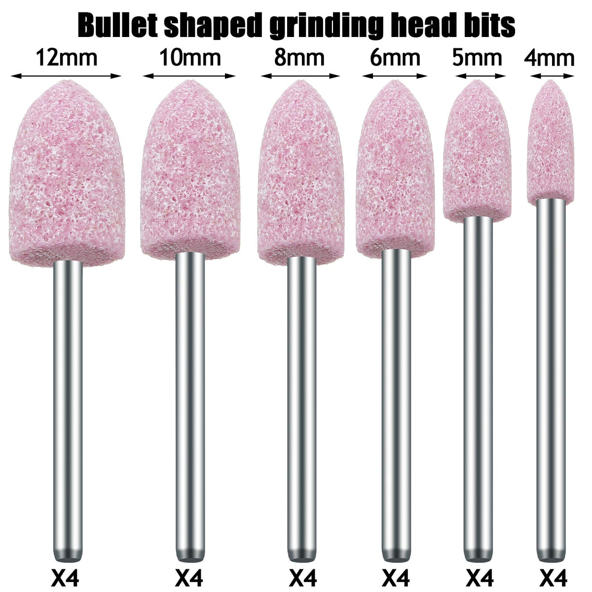 Maitys 48 Pieces Abrasive Mounted Stone Grinding Wheel Head Mounted Grinding Point Stone Heads with Box Compatible with Dremel Rotary Tool, 0.12 Inch Shank and 6 Sizes(Pink,Aluminium Oxide)