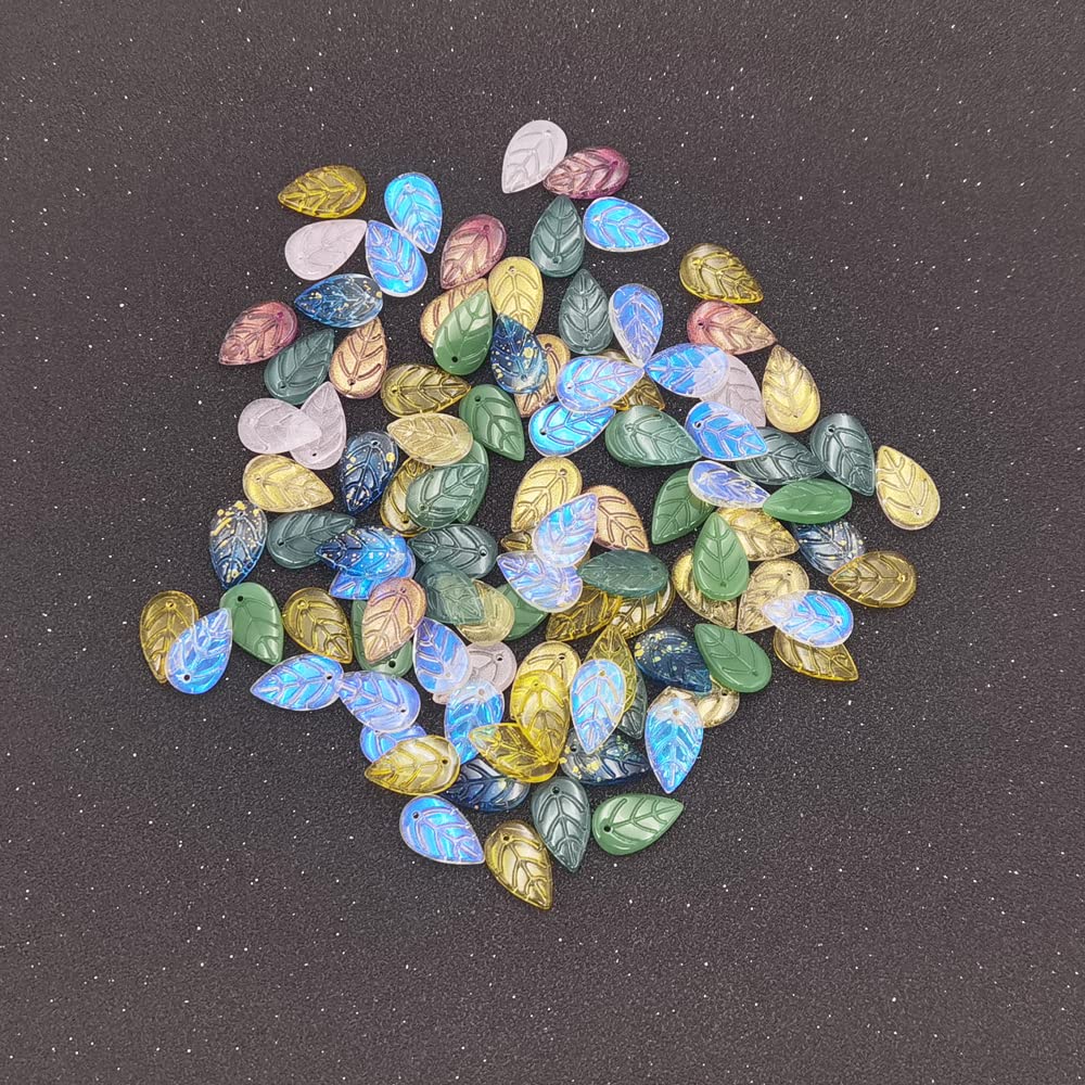 INSPIRELLE 100pcs Leaf Crystal Glass Spacer Beads for Jewelry Bracelet Necklace Making, 11 * 18mm