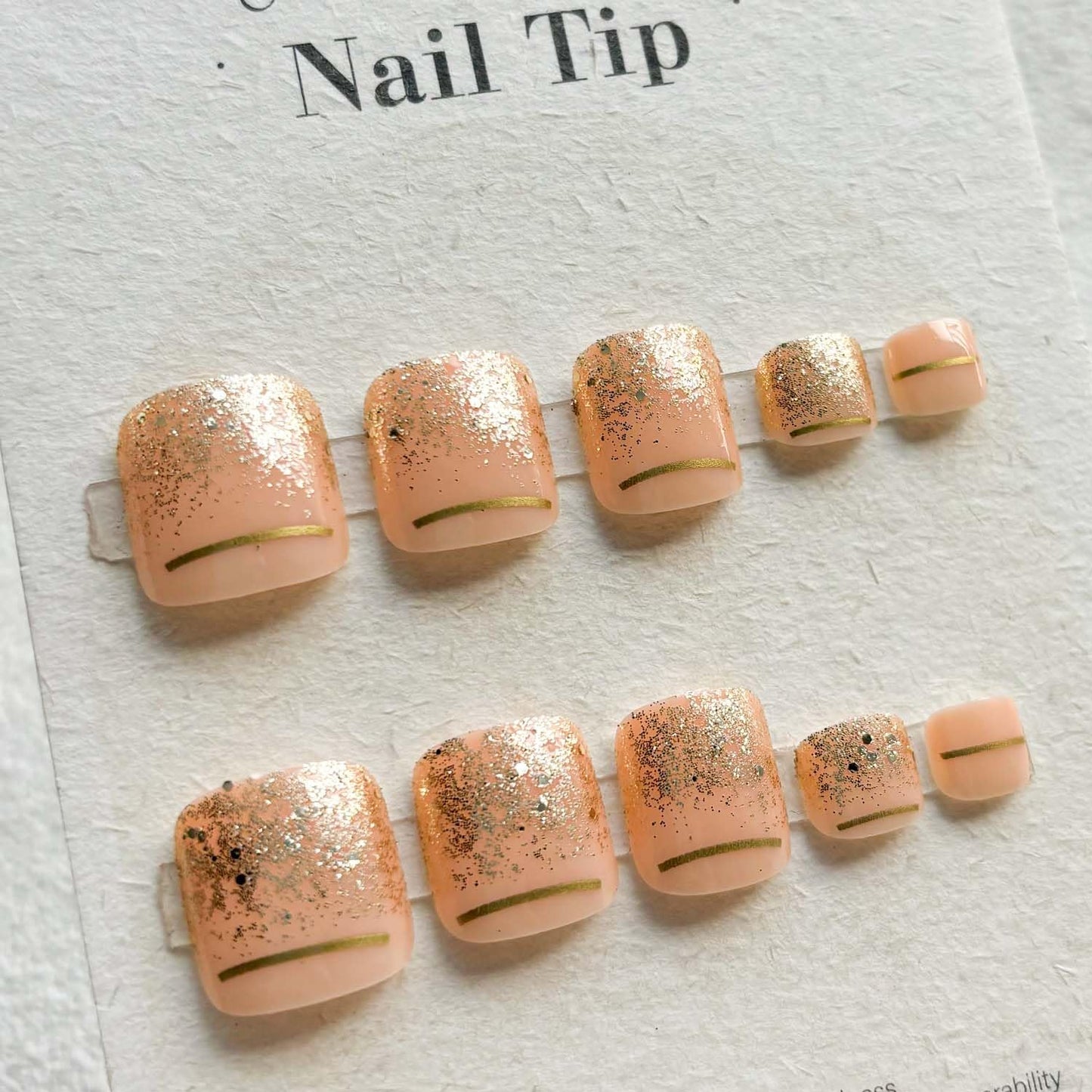 Short Press On Toenails Square Fake Toenails Gold Line With Glitter Design Full Cover Glue On Toenail Summer Acrylic False Toe Nails Artificial Stick On Toenail For Women Holiday Manicure 24pcs