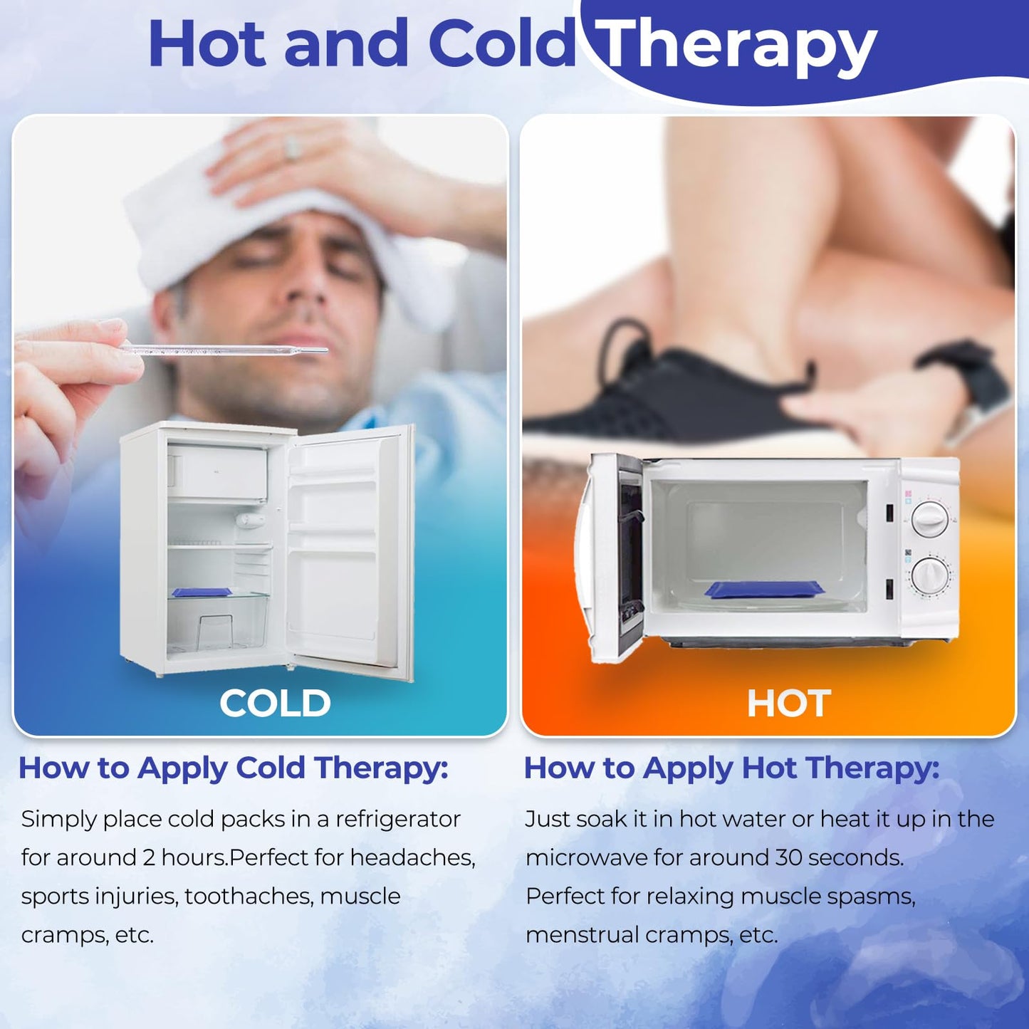 Ice Packs for Injuries 14" X 11"": Ohuhu 2 Pack Hot Cold Gel Ice Pack X-Large Reusable Ice Packs with Wrap Flexible Pain Relief for Shoulder Legs Knee Back Hip Aches Injury Muscle Pain-Blue"