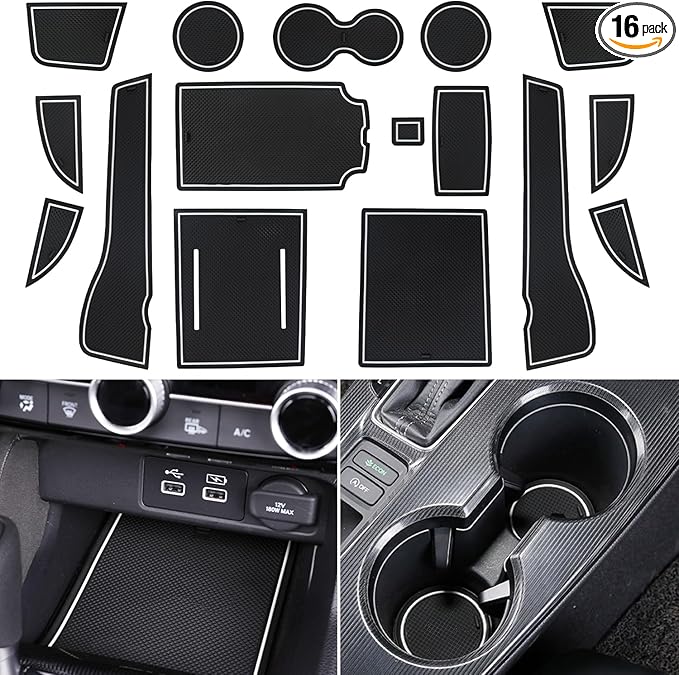Center Console Liner for Honda Civic 11th Gen Sedan Accessories 2022-2024 2025 2026, Cup Holder Mat, Coaster Trim, Door Slot Pad, Non-Slip Interior, Custom Rubber Decoration Insert (16pcs White)