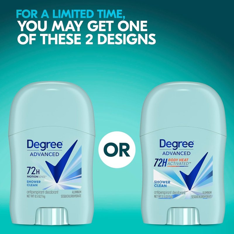 Degree Advanced Antiperspirant Deodorant, Shower Clean 3-Pack – Travel Deodorant for Women, 72H Protection, 0.5 Oz Ea