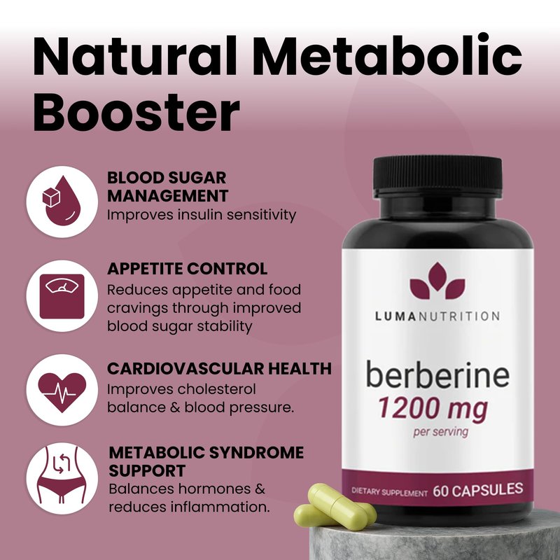Luma Nutrition Berberine Supplement - Berberine HCL 1200mg Per Serving - 97% Berberine HCl - Vegan, Gluten Free - 60 Capsules