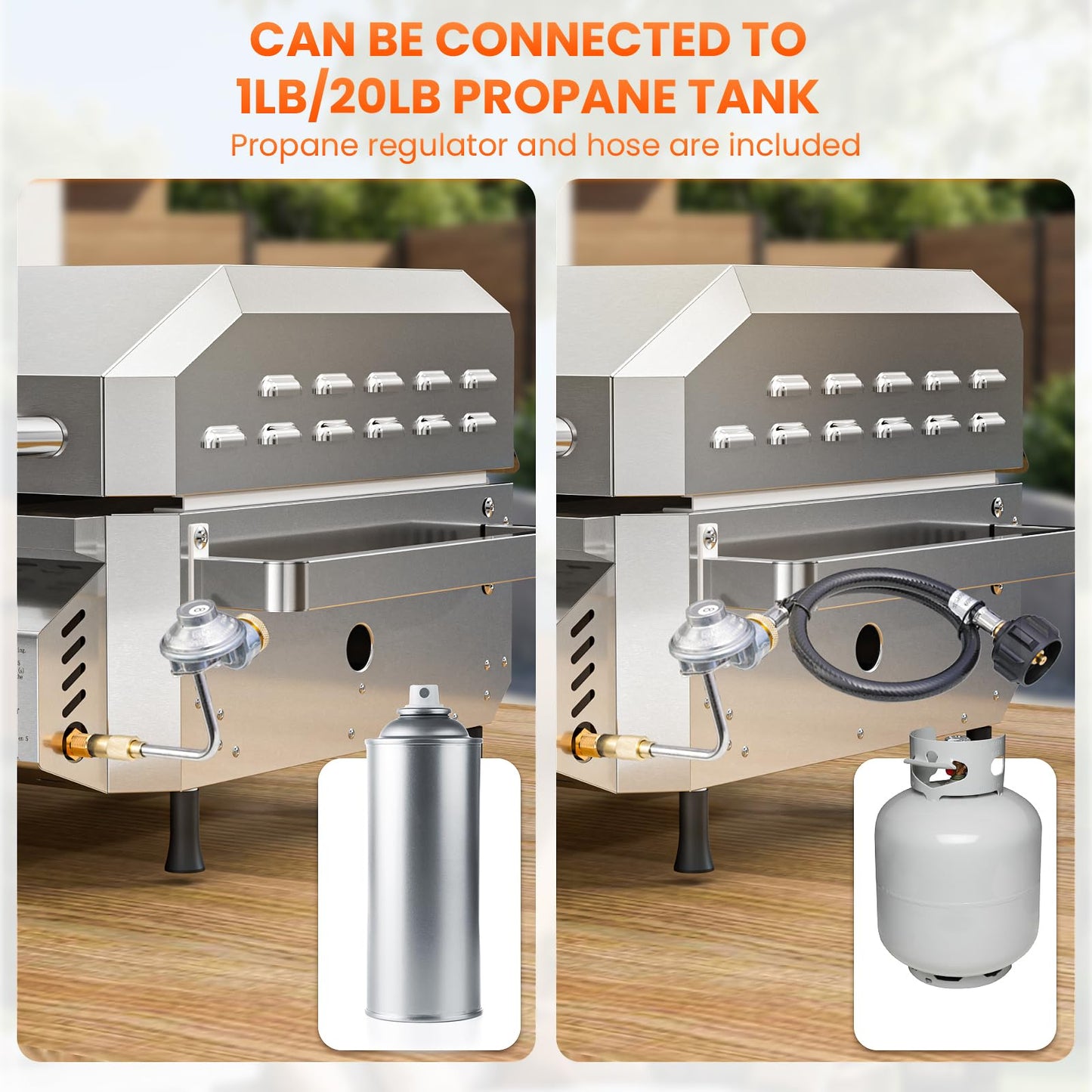 Cowsar Premium Dual-Burner Tabletop Gas Grill | 16,000 BTU Portable Propane Grill with 304 Stainless Steel & Dual Side Shelves – Compact Outdoor BBQ for Patio, Camping, and Backyard Grilling