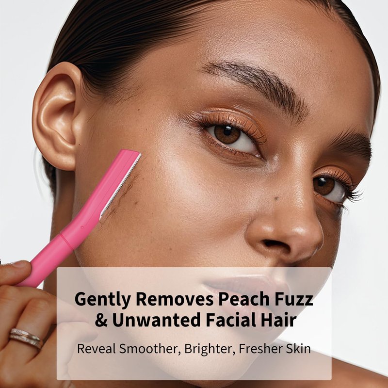 Dermaplane Razor, Face Razors for Women, Dermaplaning Tool with Microblades for Face, Gentle Facial Exfoliation, Peach Fuzz Removal and Eyebrow Shaping, Skin Care Tool for Smoother Skin, Coral