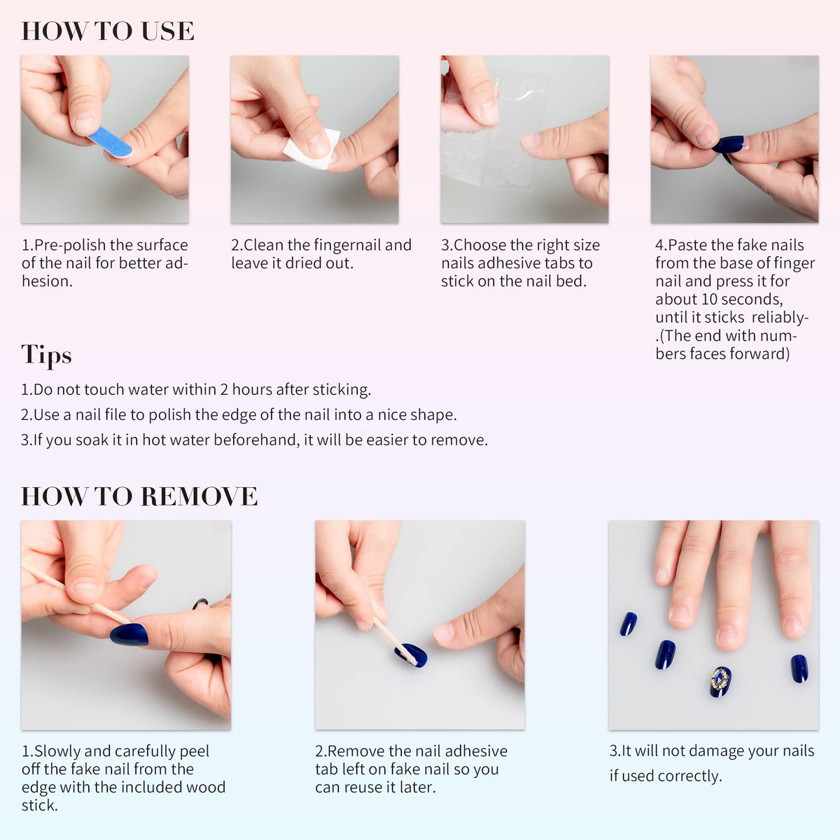 Sun&Beam Nails Handmade Medium Long Almond Blue White False Nail Tips with Cute Flower Popular Charm Design Press On Nails 10 Pcs (#60 M)