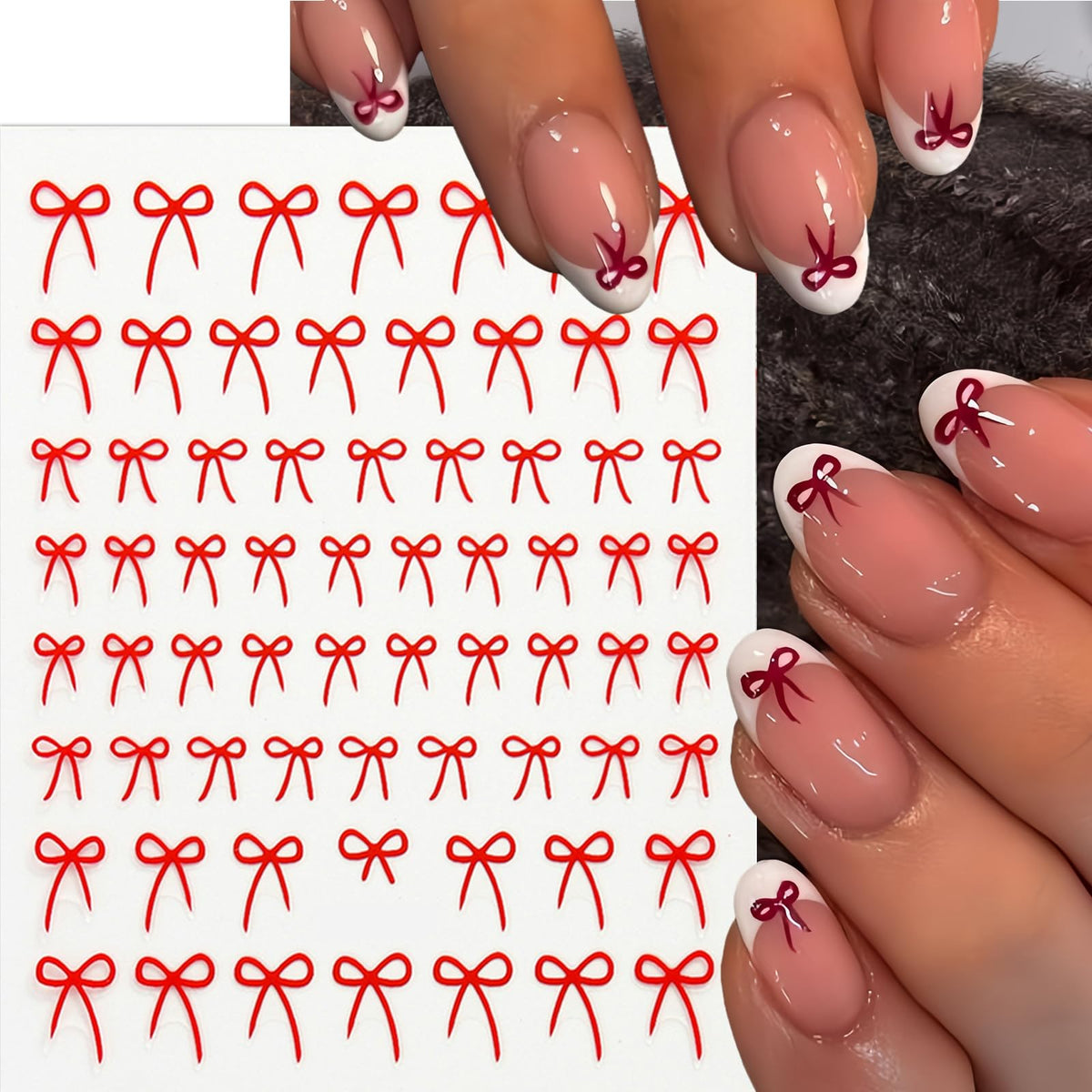 8 Sheets Bow Nail Art Stickers 3D Self-Adhesive Cute Nail Decals Glossy Black White Red Gold Aurora Bowknots Nail Designs Bow Stickers Bow Tie Nail Supplies for Women Valentines Day Accessories Decor