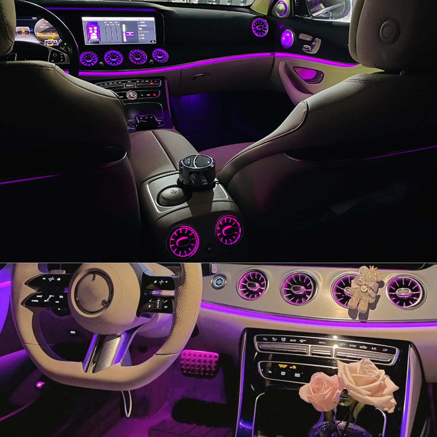 W213 Air Vent LED Ambient Light, 64 Colors Sync, 8 pcs/Set, Fits for 2017-2022 Mercedes Benz E200/E250/E300/E350/E400/E450/E53/E63 E-Class, NOT for 2 Door Coupe
