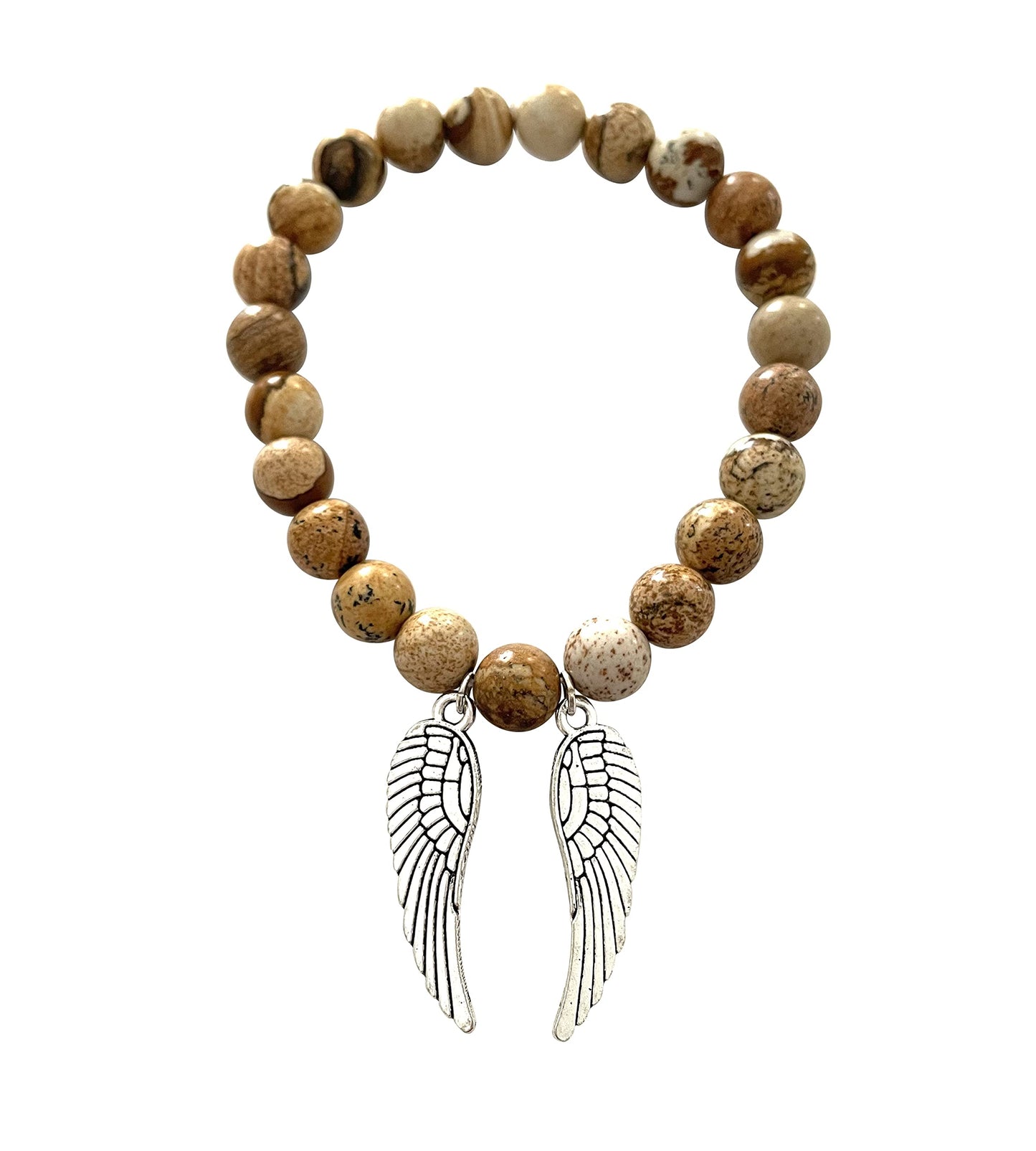 T. VICTORIA Picture Jasper Silver Guardian Angel Wings Natural Gemstone Bracelet