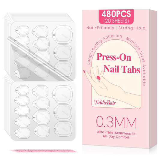 480pcs Strong Hold Nail Adhesive Tabs for Press On Nails –20 Sheets 480pcs 12 Sizes, 0.3mm Ultra Thin Waterproof Breathable Nail Glue Stickers, Daily Wear and Gentle Removal