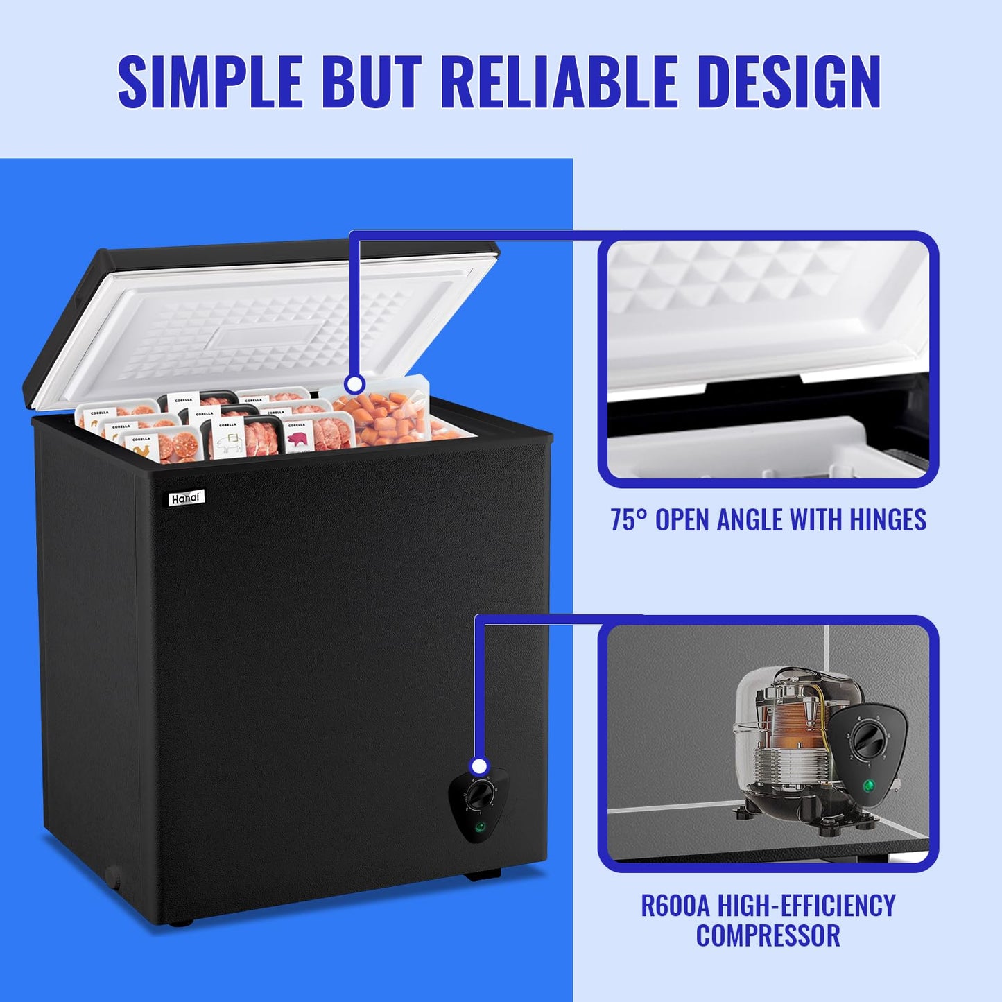 WANAI Chest Freezer Large Compact Deep Freezers Fast Freezing Freezers for Home Office Dorm, Apartment Size Freezr with Removable Basket, Wheels & Adjustable Feet, 7 Temp from -12℉ to 50℉, White