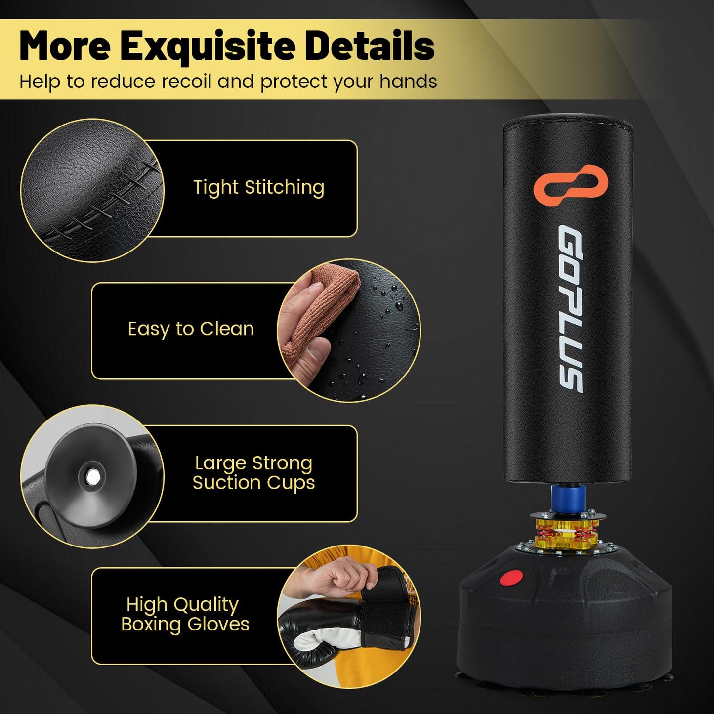 Goplus Freestanding Punching Bag, 220LBS Heavy Boxing Bag with Gloves, Shock Absorber, 12 Suction Cup Base, Kickboxing Bag with Stand for Adults Youth Men Women Home Gym (68'' Height)