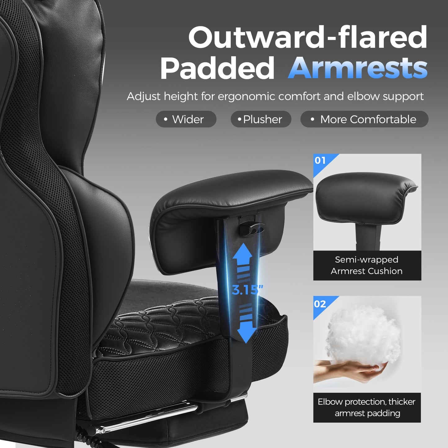 COMHOMA Big and Tall Office Chair Heavy Duty Gaming Chair with Deluxe Embossing Leather High Back Wider Ergonomic Computer Chair with Foot Rest 150°Reclining Pocket Spring Lumbar Support
