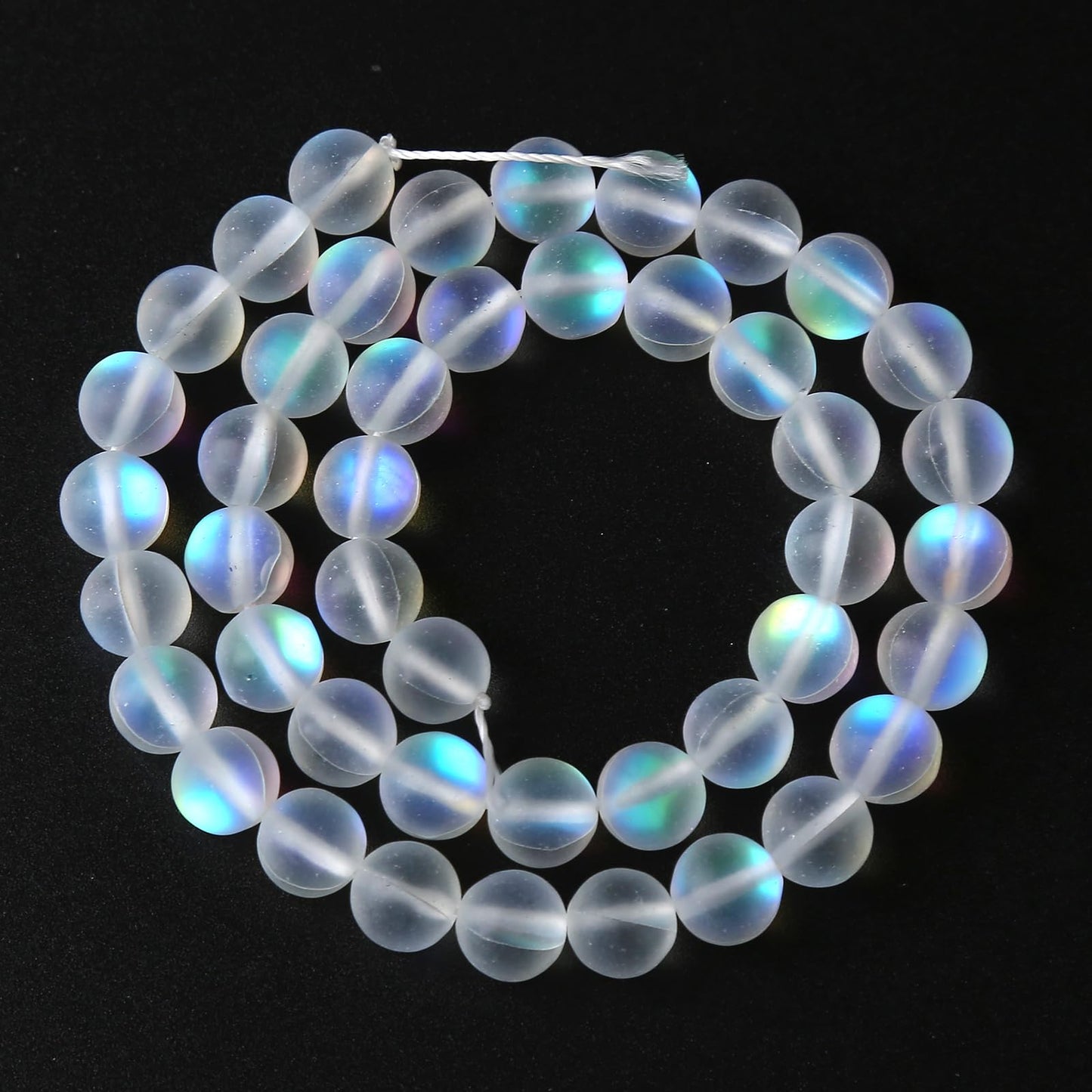 ZXYMLZI 32pcs 10mm Natural White Mystic Aura Quartz Beads Frosted Matte Moonstone Round Loose Beads For Jewelry Making DIY Bracelet Necklace 15"