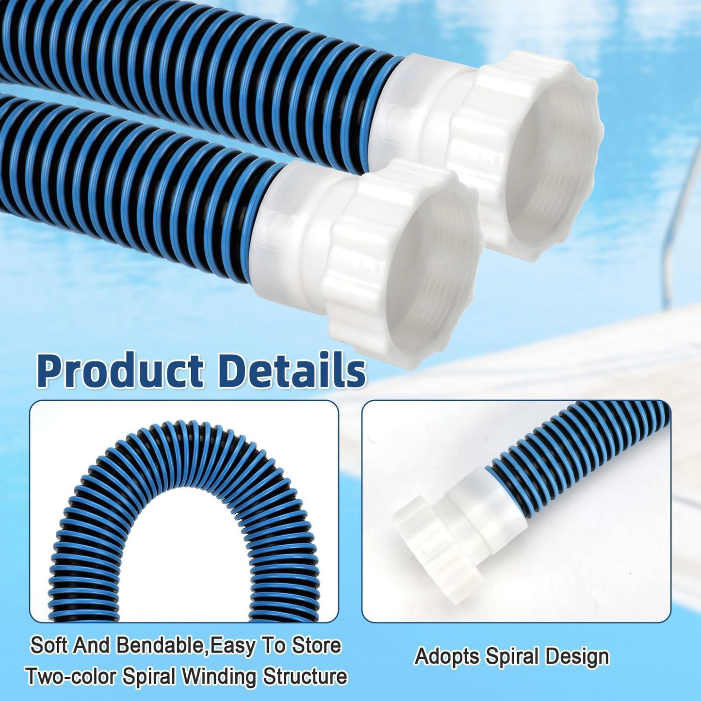 Conderyang 2 Pack 1 1/2 Pool Hose for Above Ground Pool 6ft Pump Replacement Hoses 1.5" EVA Heavy Duty Swimming Pool Hose for Above Ground, Filter Pumps, Saltwater Systems and Sand Filters (Blue)