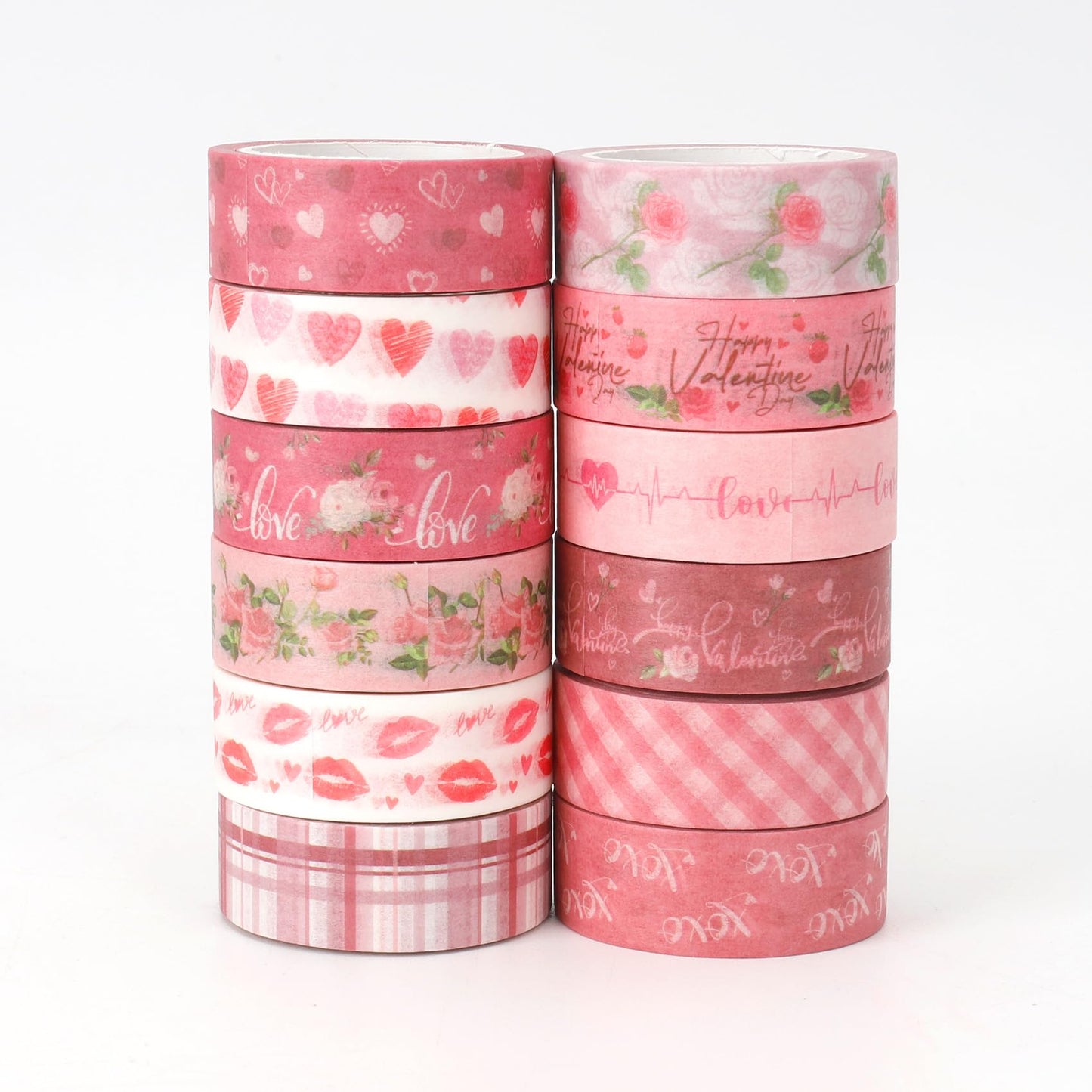 Koudindg Pink Red Washi Tape Set for Valentine's Day 12 Rolls Washi Tape for Journaling Anniversary Scrapbook Supplies Love Scrapbook Stickers Gifts for Girlfriend Stocking Stuffers for Women