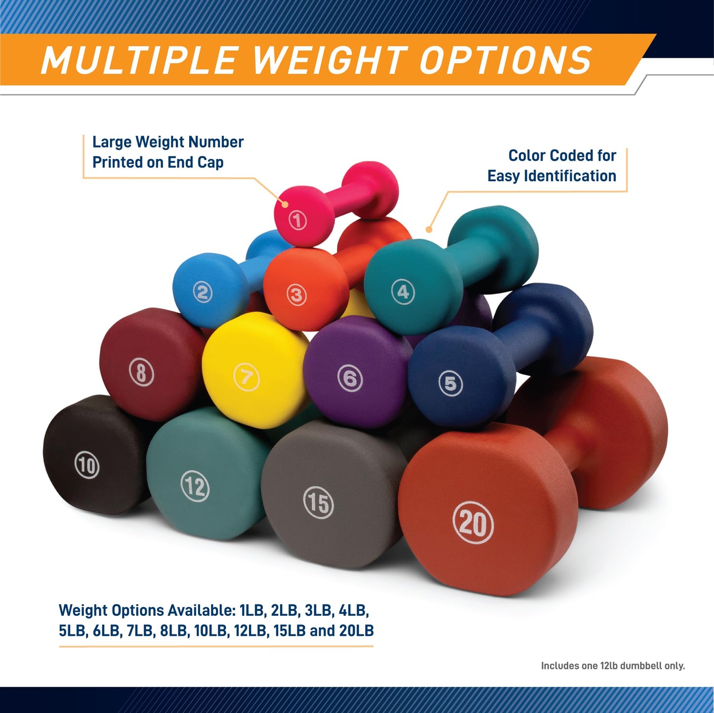 Marcy Neoprene Dumbbell, Single Piece, 2-lb, Azure