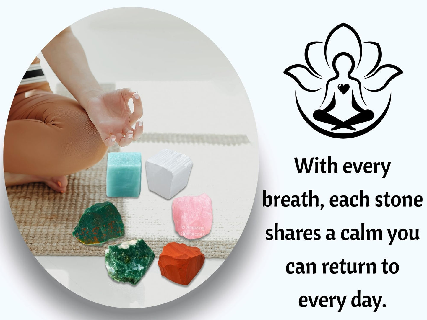 Amazing Gemstone Get Well Soon Gifts for Women Recovery Manifestation Crystals, Set of 6 Blood Stone, Amazonite, Selenite, Rose Quartz, Red Jasper and Moss Agate Healing Crystals and Stones