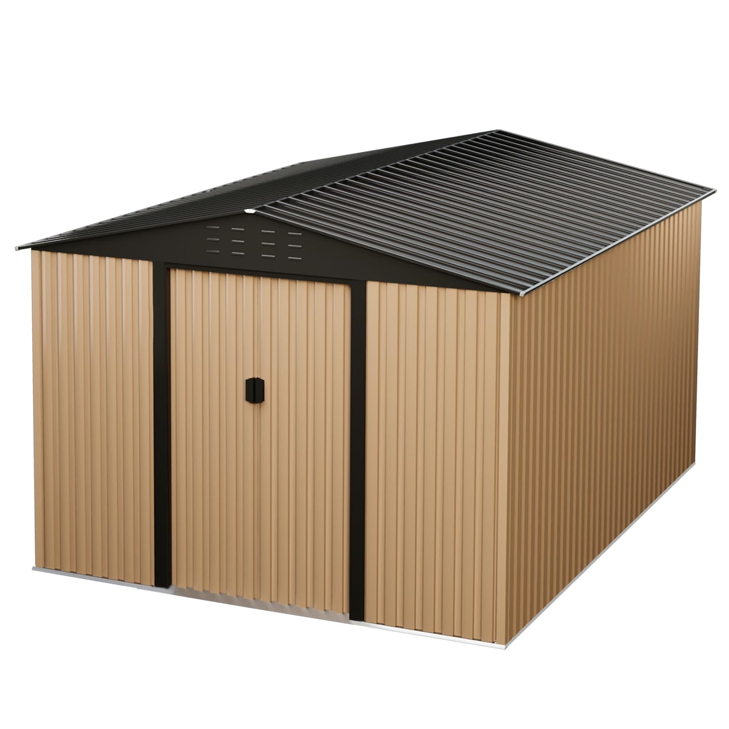 10FT x 8FT Metal Garden Shed, Outdoor Storage Shed, Metal Utility Tool Shed with Door Lock, Waterproof Roofs, for Backyard Garden Patio Lawn, Brown