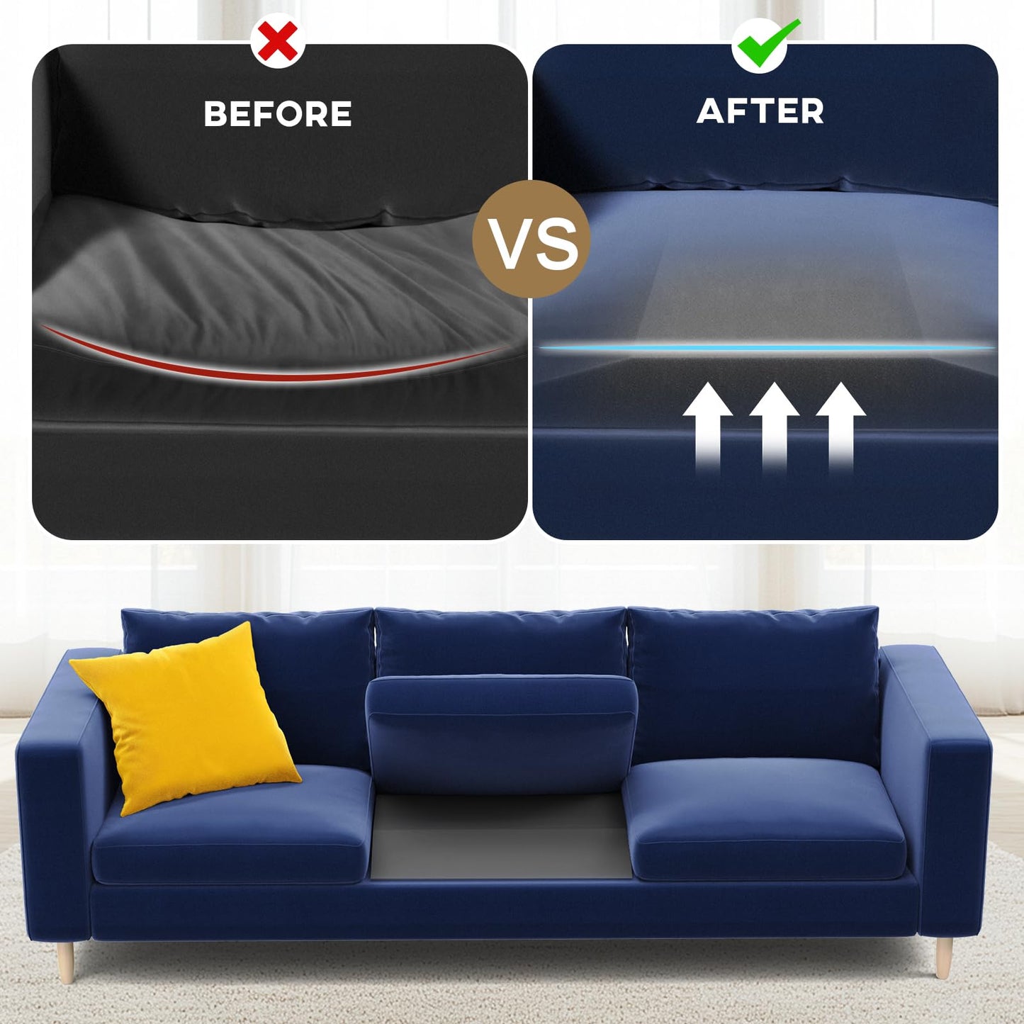 Sellmazon Couch Cushion Support for Sagging Seat - 20" x 20" High-Density Trapezoid 35D Foam Sofa Cushion Supports, Couch Supporter for Under The Cushions, Grey Set of 2