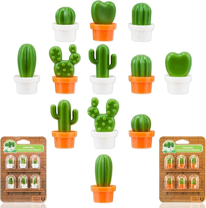 Succulent Magnets 12 Pcs Locker Decorations for Girls,Mini Plant Fridge Magnets for Locker Fridge Home Office Decor,3D Green Cute Magnets for Refrigerator (Q-Cactus)