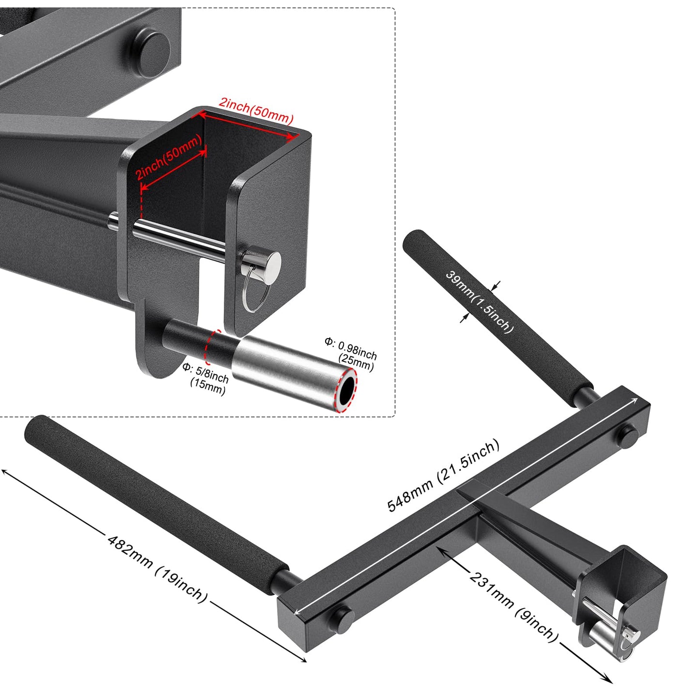 Kipika Y-Shaped Dip Bar for 2" x 2"" Power Cage with 5/8"" or 1"" Hole - Dip Bar Attachments for Home Gym - Heavy Duty Power Rack Attachments - 2"" x 2"" Squat Rack Accessories for Strength Training"