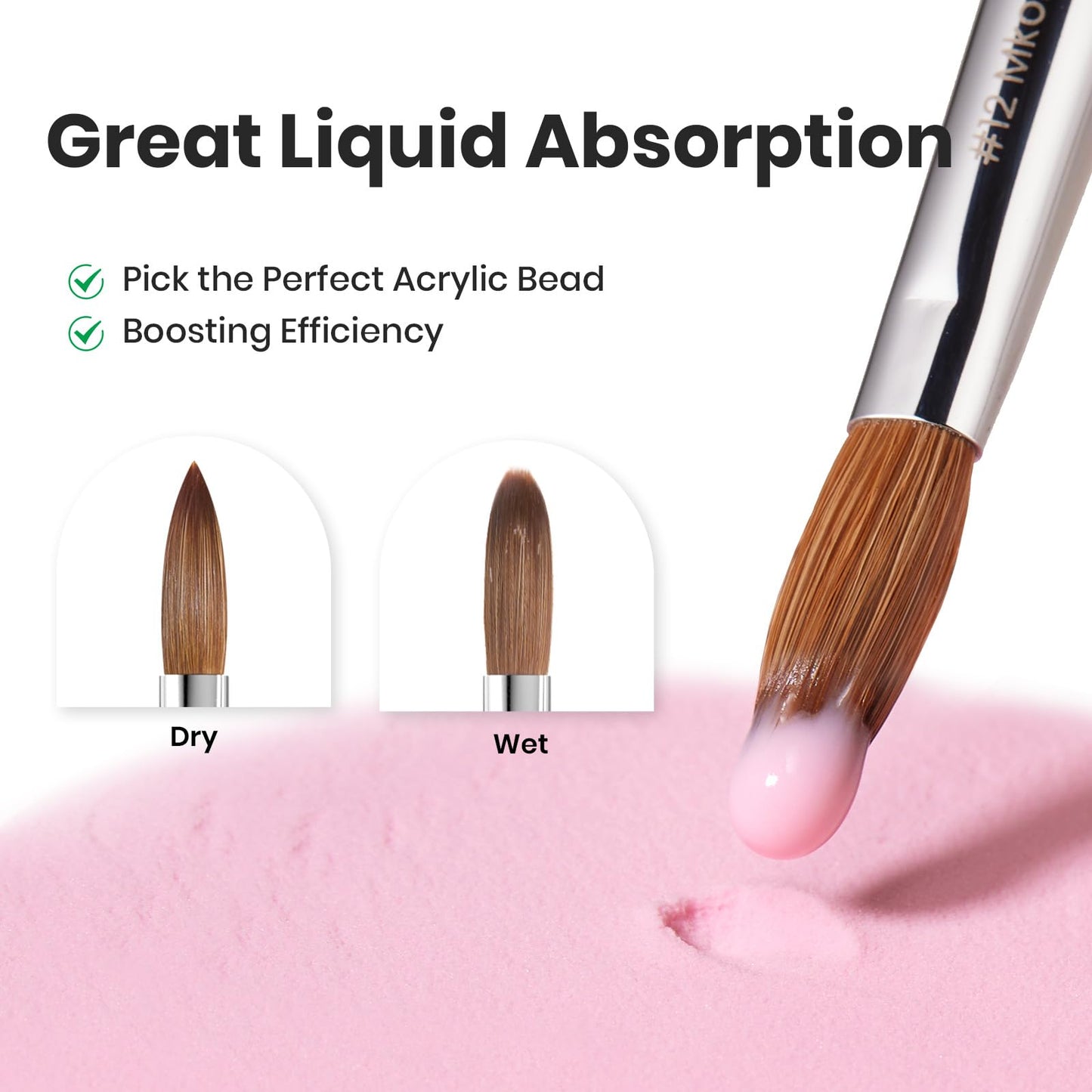 Beetles Pro 1-Pcs Acrylic Nail Brush – Professional Pure Bristles Kolinsky Acrylic Brushes for Nails Metallic Nail Art Brushes for Nails Extension Gel, 3D Carving – Salon Quality Manicure Tool (12#)