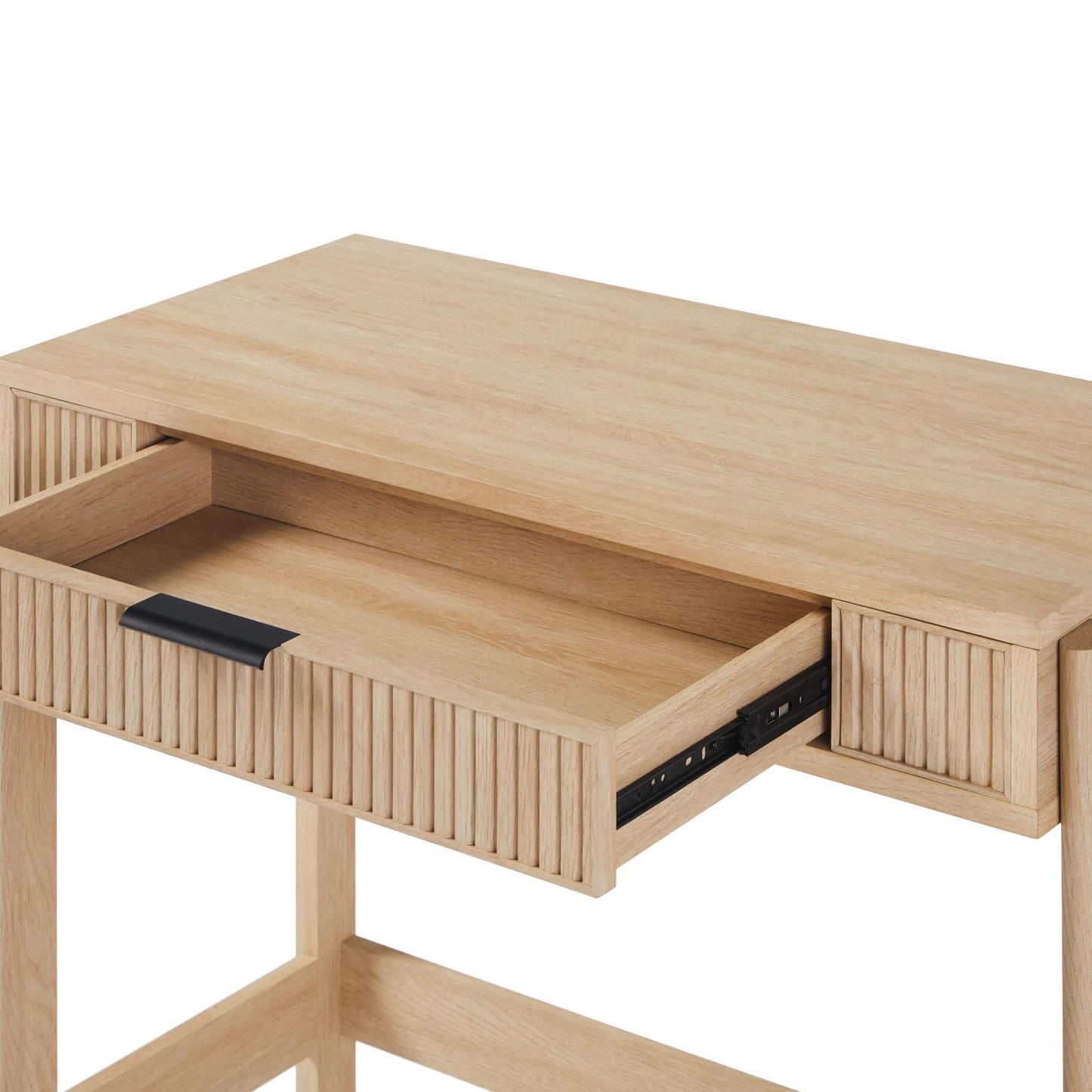 WALKER EDISON Transitional Style Furniture, Reeded Detail, Lift-Top Desk with Drawer and Storage Cubby, Sitting to Standing Desk, Soft Self-Close Desktop, 38”W x 16.75”D x 30”H, Coastal Oak