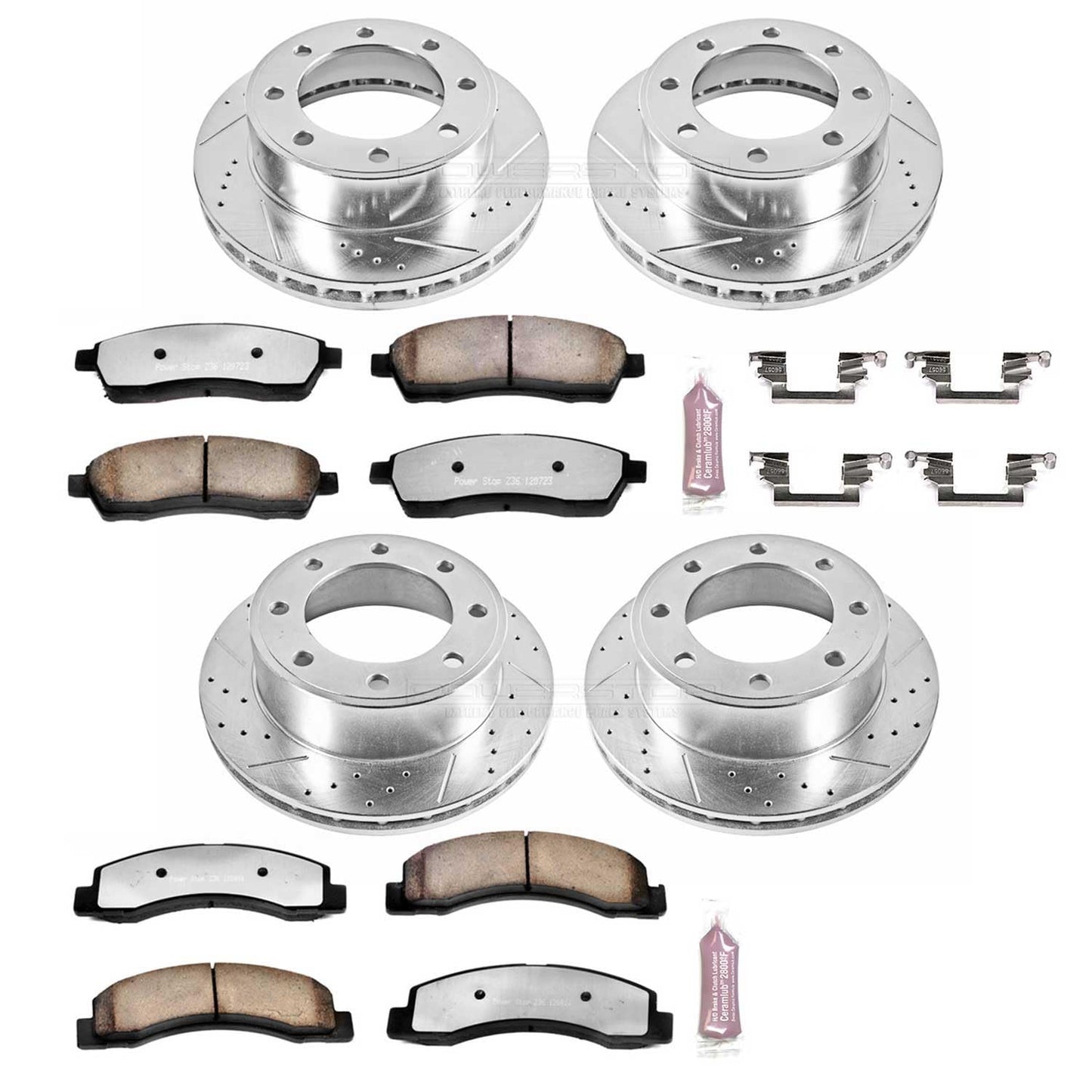 PowerStop Front & Rear Brake Kit For Ford Excursion 2000-05 |F-250 Super Duty 1999-04 - Truck & Tow Carbon Fiber Ceramic Brake Pads + Drilled & Slotted Rotors Upgrade, K1906-36