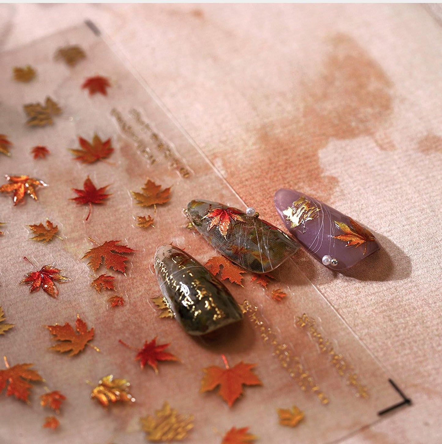 Fall Bronzing Maple Leaf Nail Art Stickers, 5D Self-Adhesive Leaves Design Foils, Autumn Thanksgiving Nail Decorations Supplies for Women Girls DIY Manicure 1 Sheet