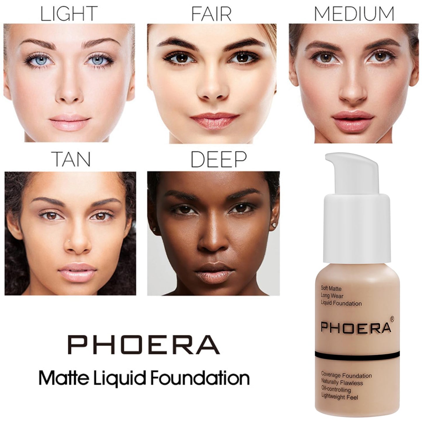PHOERA Foundation,6Pcs Matte Liquid Lipstick Makeup Set, Matte liquid Long-Lasting Wear,PHOERA Makeup Foundation Full Coverage(101- Porcelain)