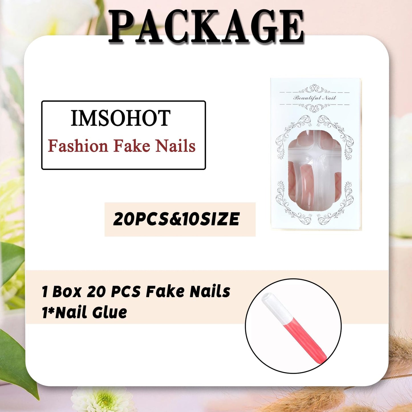 IMSOHOT Extra Long Press on Nails Curved Fake Nails - Pink Bow, Rhinestone Designs White French False Nails Acrylic Artificial Stick on Nails for Women Girls 20Pcs