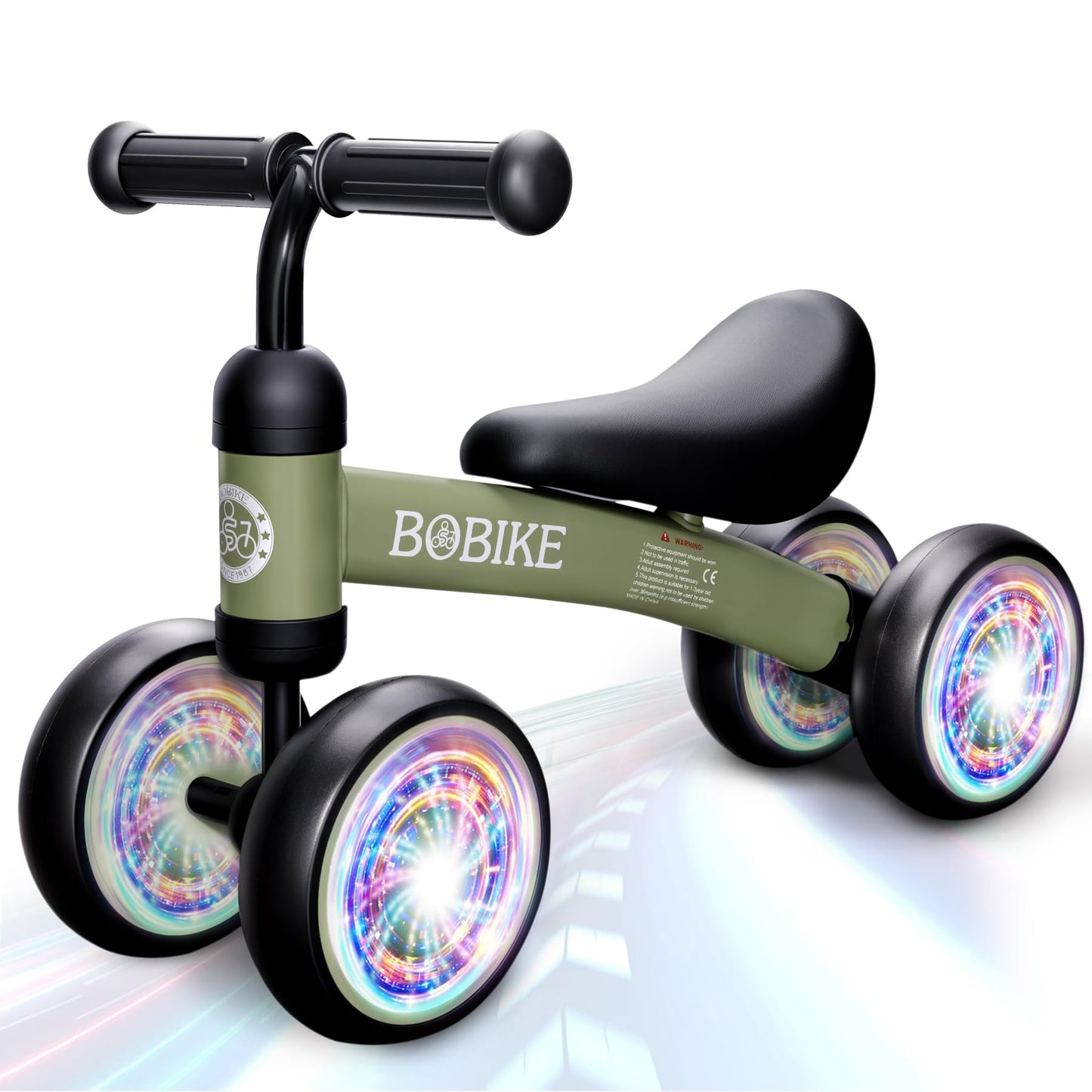 Bobike Baby Balance Bike Toys for 12-36 Months Kids Toy Boy and Girls Gifts Toddler Best First Birthday Gift Children Walker No Pedal Infant 4 Wheels Bicycle (Colorful, Deep Green-Light)
