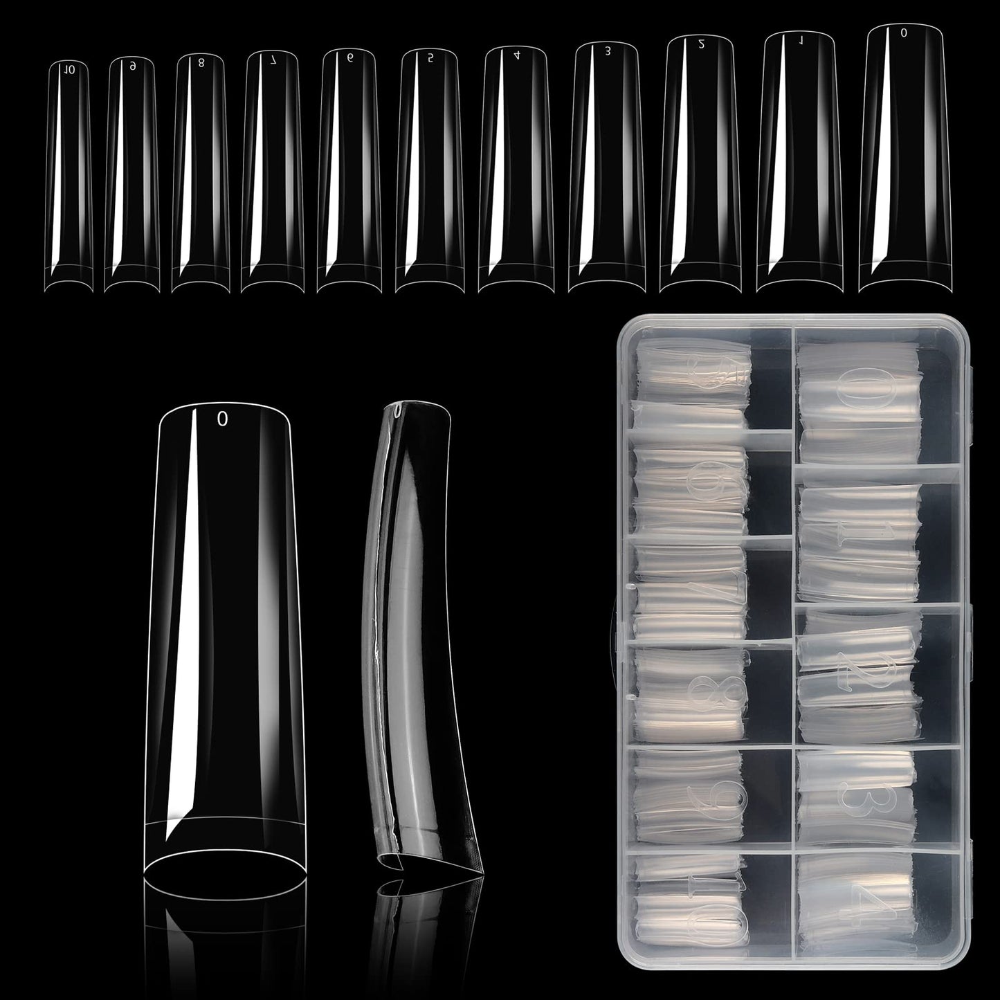 Yokilly Clear Coffin Nails Tips, 550PCS Long C Curved Nail Tips for Acrylic Nails Professional, Half Cover Square Soft Gel Fake Nail Tips for Dip Powder Nail Salons and DIY Nail Art
