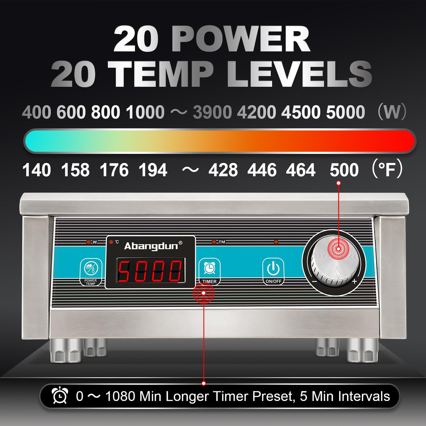 Abangdun 5000W Commercial Induction Cooktop - Professional Electric Burner with Timer for Restaurant