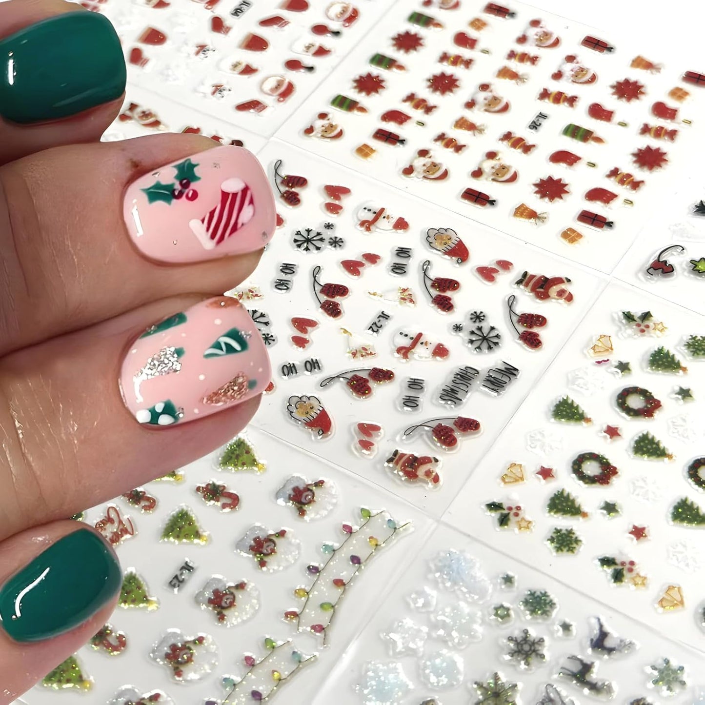 30sheet Christmas Nail Art Stickers Decals 3D Self-Adhesive Nail Stickers for Nail Art Winter Xmas Themed Elements Design Nail Stickers Snow Nails Supplies for Women Manicure Decorations