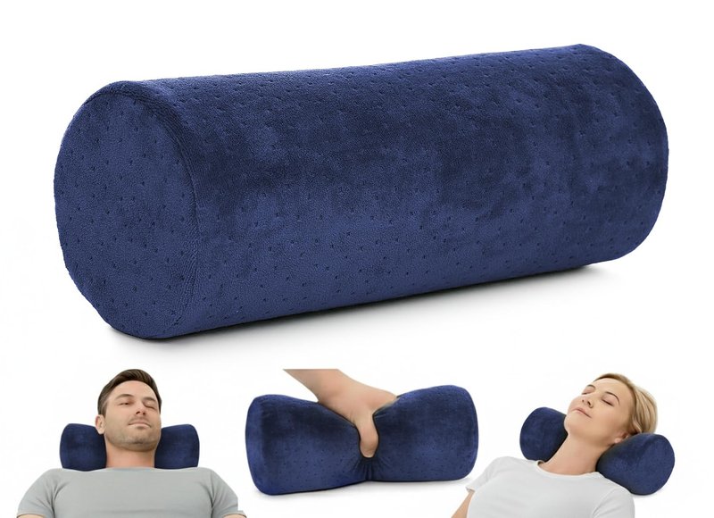 AllSett Health Round Cervical Roll Cylinder Bolster Pillow with Removable Washable Cover, Ergonomically Designed for Head, Neck, Back, and Legs || Ideal for Spine and Neck Support, Navy